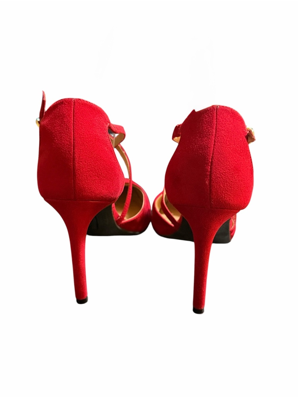 Christian Siriano Red Suede Pointed-Toe Crisscross Slingbacks Heels Size 8 - Picture 8 of 12